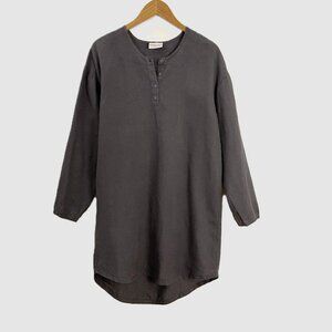 Parachute 100% Linen Henley-Style Long Sleeve Sleep Shirt in Dark Gray